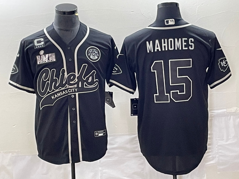 Men??s Kansas City Chiefs #15 Patrick Mahomes Black Gold With 4-star C Patch Cool Bae Stitched Baseball Jersey